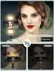 A collage showing a woman using a selfie stick with lights, comparing different lighting effects. Náhľad obrázku produktu