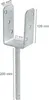A silver metal U-shaped post anchor with a threaded rod base, shown with dimensions indicated by text overlays. Náhľad obrázku produktu