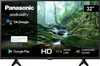 A Panasonic Android TV displaying a nature scene with various feature icons and text overlays. Produktbild-Vorschau