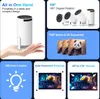 A collage of images showcasing a portable projector and its features. Produktbild-Vorschau