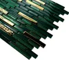 A close-up, angled view of a mosaic tile sheet with dark green and gold rectangular tiles. Náhľad obrázku produktu