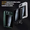 Three power banks in different colors (green, black, white) are displayed against a dark background, showcasing their features and charging capabilities. Produktbild-Vorschau