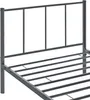 A close-up view of a dark gray metal bed frame, showing the headboard and the slatted base. Produktbild-Vorschau
