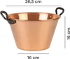 A copper pot with black handles is shown with dimensions indicated by text and lines. Produktbild-Vorschau