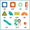 A collage of various magnetic building blocks and accessories, with quantities indicated. Náhľad obrázku produktu