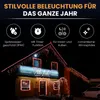 A building decorated with LED icicle lights at night. Produktbild-Vorschau