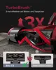 Close-up of a red and black vacuum cleaner brush head with text overlays highlighting its effectiveness. Produktbild-Vorschau