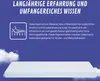 A mattress topper is shown on a blue background with clouds, accompanied by marketing text and an icon. Produktbild-Vorschau