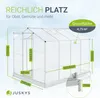 A diagram of a greenhouse with dimensions and features highlighted. Produktbild-Vorschau