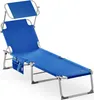A blue and gray foldable sun lounger with a canopy and side pocket, shown against a white background. Produktbild-Vorschau