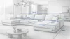 A sketch of a sectional sofa in a living room setting with dimensions indicated. Produktbild-Vorschau