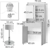 A diagram showing the dimensions of a white vanity table with a stool and a close-up of LED lights. Voir les images du produit