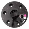 A top-down view of a black, circular self-watering system with several circular openings and a central compartment containing a syringe and two small circular caps. Anteprima dell’immagine prodotto