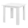 A white square dining table with four legs, shown from a slightly elevated angle against a white background.