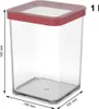 A clear, studio shot of a single transparent food storage container with a red lid, featuring dimensions indicated by measurement lines and text. Anteprima dell’immagine prodotto