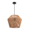 A pendant light with a woven rope shade hangs from a black cord and ceiling mount. Produktbild-Vorschau