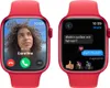 Two Apple Watch screens showing a video call and a text message conversation. Náhľad obrázku produktu