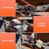 A collage of three images showing different grinding techniques on a band grinder. Produktbild-Vorschau