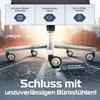 Close-up of an office chair's base with wheels, set against a blurred urban background. Produktbild-Vorschau