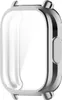 A silver smartwatch case is shown against a white background.