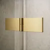 A close-up shot of a gold hinge on a glass shower door. Produktbild-Vorschau