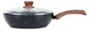 A black frying pan with a speckled finish, a glass lid with a wooden knob, and a wooden handle is shown against a white background. Náhled obrázku produktu