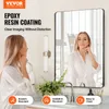 A woman looking into a bathroom mirror, with text overlays highlighting product features. Podgląd zdjęcia produktu