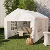 A white party tent set up on a lawn with a table and chairs inside, decorated for an event. Produktbild-Vorschau