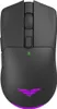 A top-down view of a black wireless gaming mouse with purple accents and a green battery indicator light. Produktbild-Vorschau