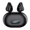 A pair of black wireless earbuds and their charging case are displayed against a white background. The charging case has a digital display showing battery level and left/right indicators. Náhled obrázku produktu