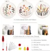 A collage of an embroidery kit, showing the embroidered hoops, thread packs, and tools. Produktbild-Vorschau