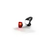 A set of bicycle lights, including a white front light and a red rear light, are displayed on a white background. Produktbild-Vorschau