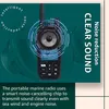 A handheld marine radio with sound wave graphics and text highlighting its noise reduction capabilities. Náhled obrázku produktu