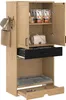 A multi-functional cabinet for pets, showing storage compartments, a pet bed, and food bowls. Produktbild-Vorschau