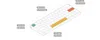 A diagram of a keyboard with dimensions indicated by callout boxes and colored highlights on specific keys. Produktbild-Vorschau