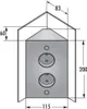 A technical drawing or diagram of a power strip with dimensions. Produktbild-Vorschau