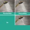 A collage of four images showing a shower head with different spray patterns. Produktbild-Vorschau
