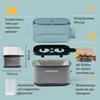 An exploded view diagram of an egg cooker with various components labeled and dimensions provided. Náhled obrázku produktu