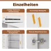 A collage of four close-up images showcasing different features of a white sideboard with yellow accents. Voir les images du produit