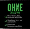 A black background with green text highlighting what the product is free from. Produktbild-Vorschau