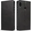 A black leather flip phone case for a Samsung Galaxy A40 is shown from two angles. Produktbild-Vorschau