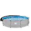 A round swimming pool filled with blue water, partially covered by a black pool cover. Náhled obrázku produktu