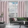 A living room scene with pink curtains framing a window overlooking a city skyline. Podgląd zdjęcia produktu