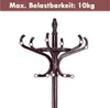 A close-up of a dark brown wooden coat rack with multiple hooks and a small umbrella stand at the top. Náhľad obrázku produktu