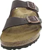 A close-up, front-facing view of a brown Birkenstock sandal. Produktbild-Vorschau