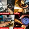 A collage of four images showing an angle grinder in use for different metalworking tasks. Voir les images du produit