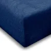 A close-up view of a dark blue jersey fitted sheet, showing the texture of the fabric. Produktbild-Vorschau