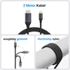 A collage of images showcasing a USB-C to HDMI cable, its features, and its material. Produktbild-Vorschau