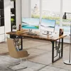 A modern home office setup with a large desk, dual monitors, and a chair. Anteprima dell’immagine prodotto