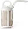 A white dishwasher filter with a mesh basket and a handle. Produktbild-Vorschau